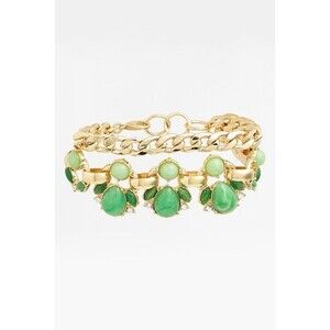 Lee By Lee Angel Women's Capri Frontal Cabochon Link Bracelet NWT 48 Green